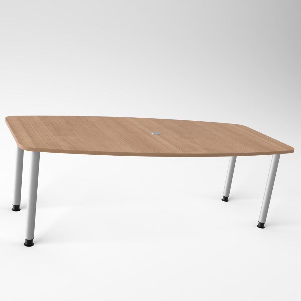 Rheinland Möbel Konferenztisch KONTI 220x103 cm – ovaler Besprechungstisch in Weiß mit silbernen Rundrohrfüßen & Kabelauslass, Meetingtisch für 6–8 Personen, moderner XXL-Tisch fürs Büro & Besprechungsraum Bild 1