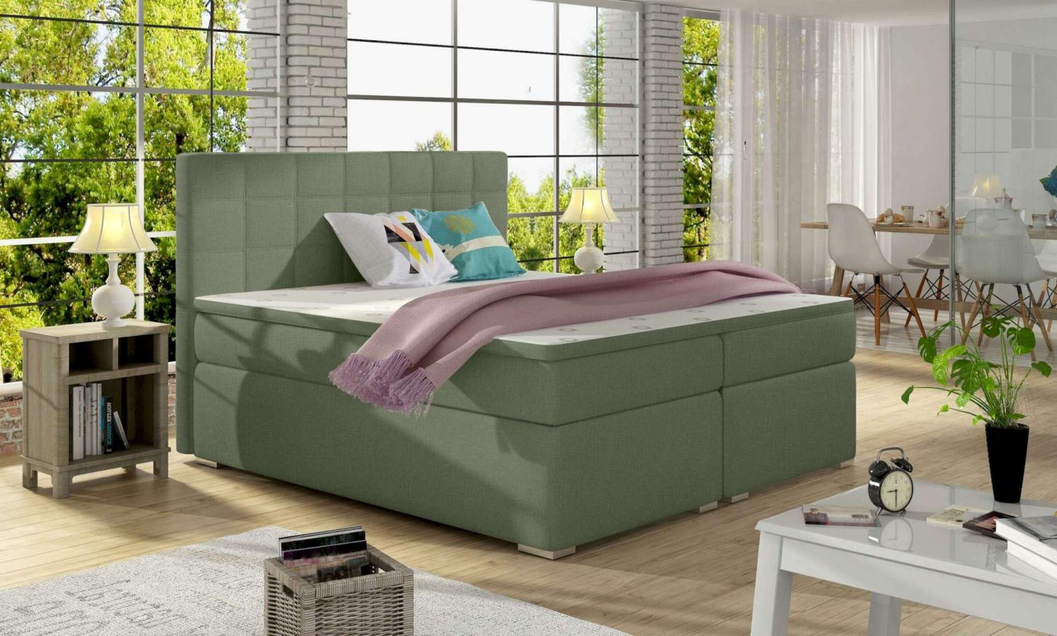99rooms Neptune Boxspringbett Minze Strukturstoff INARI 140x200 cm Bild 1