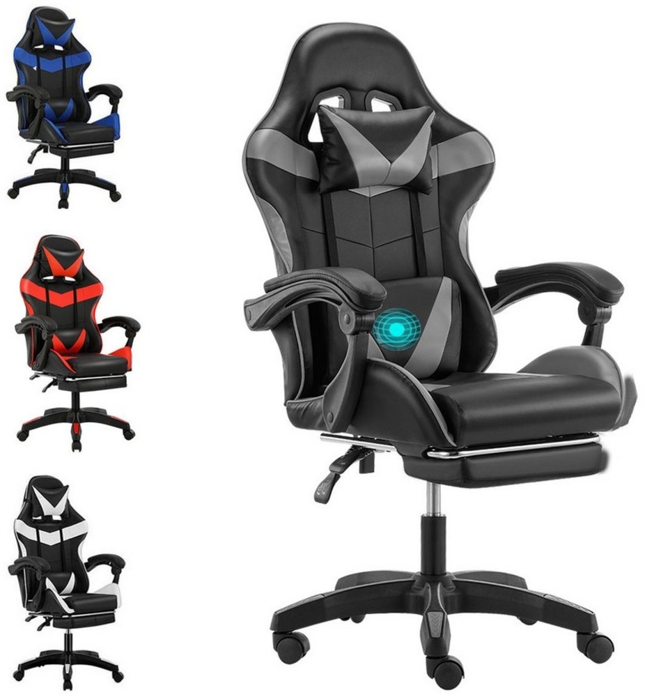 oyajia Gaming Chair Ergonomisch Gaming Stuhl, Bürostuhl mit Massagefunktion, und Fußstütze (Gaming Chair Gepolstert mit Verstellbare Lendenkissen, Kopfkissen und Fußstütze), Verstellbare Gamer Stuhl, Maximale Belastung 130 kg, 360° Drehbar Bild 1