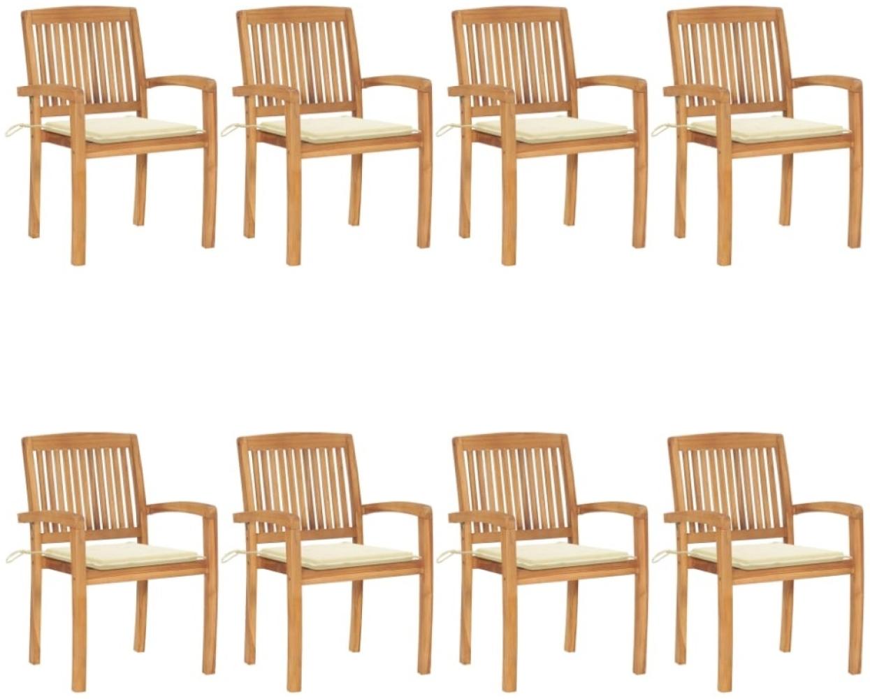 vidaXL Stapelbare Gartenstühle mit Kissen 8 Stk. Massivholz Teak 3073242 Bild 1