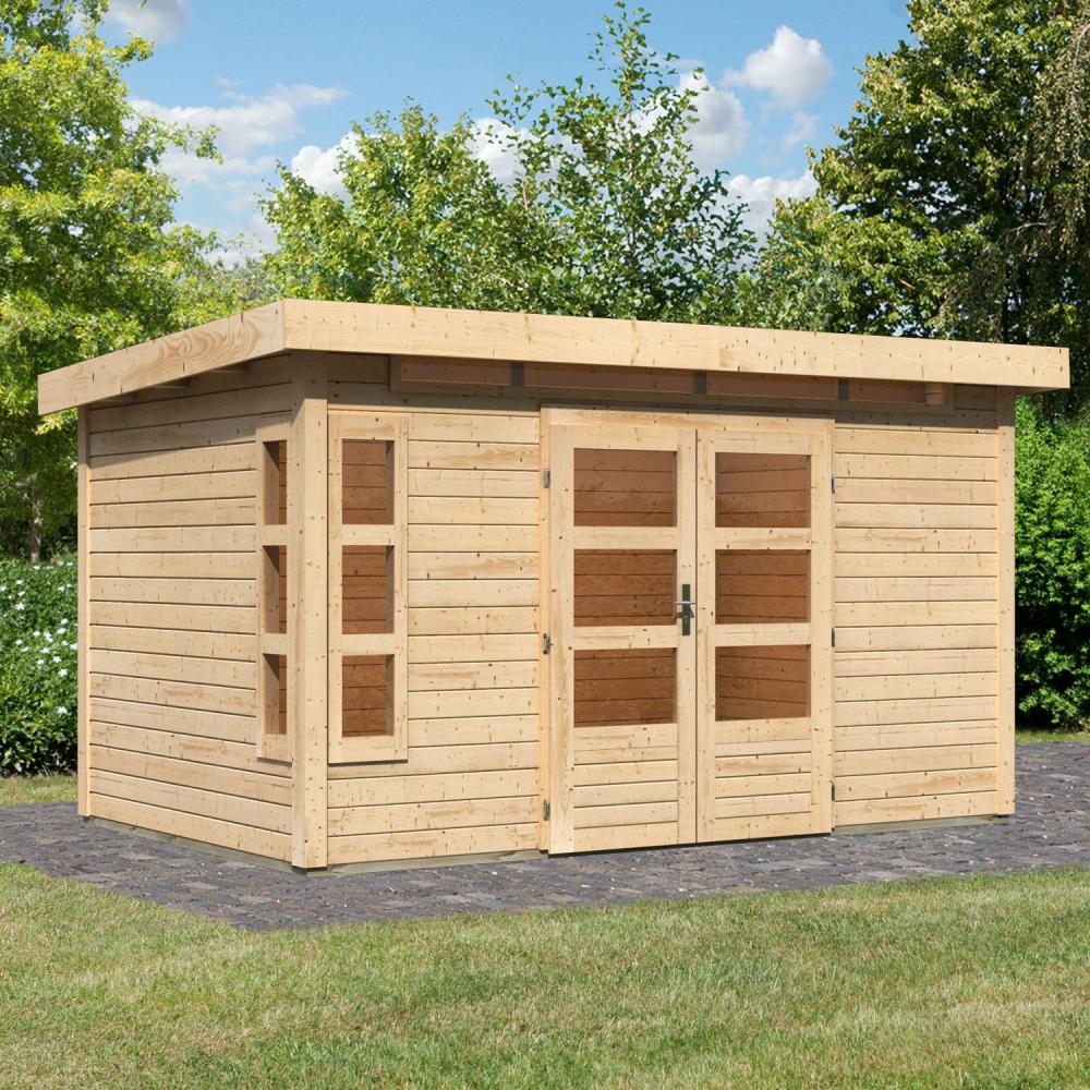 Gartenhaus Kastorf 7 - 364x244 cm, 28 mm Holz naturbelassen, Karibu Bild 1