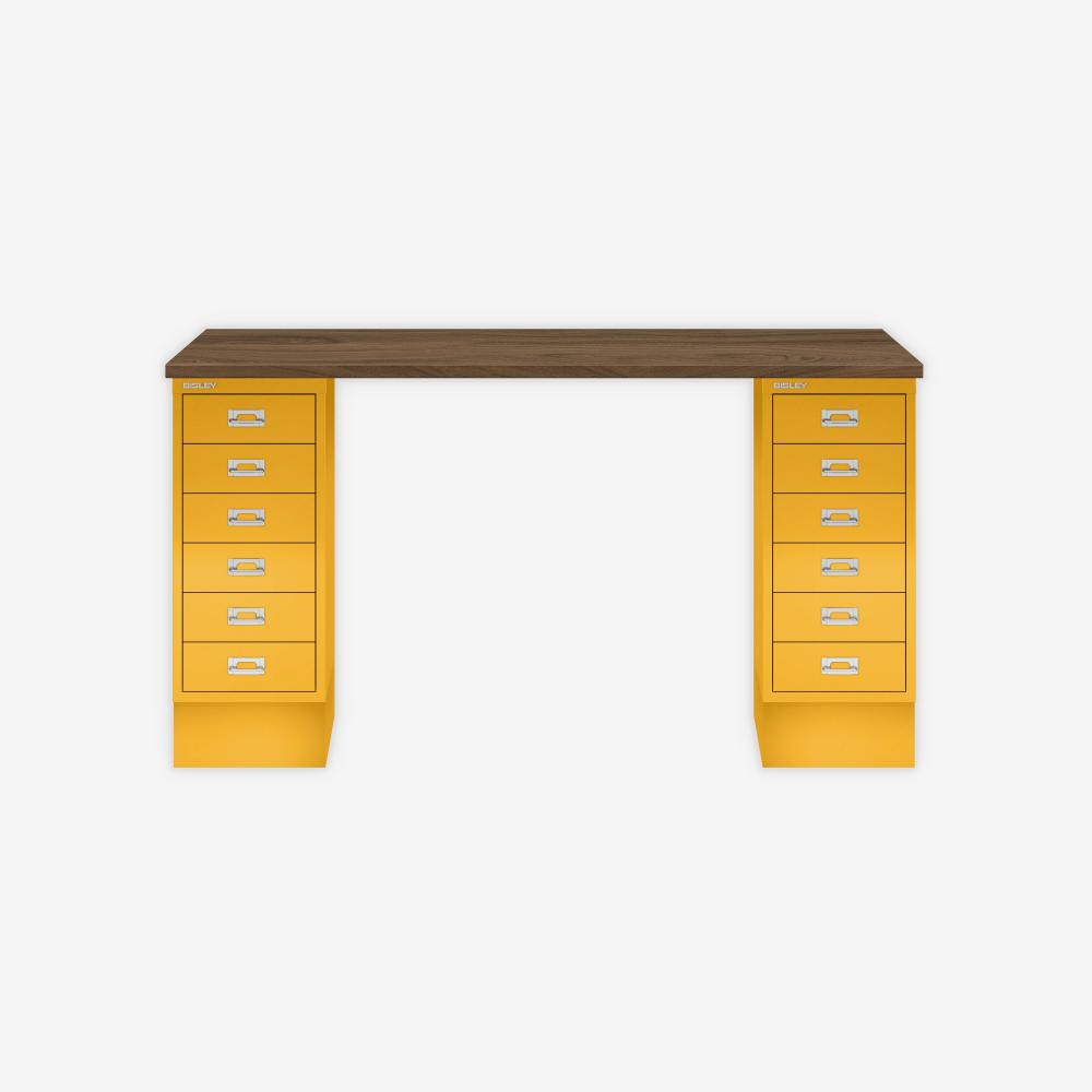 MultiDesk, 2 MultiDrawer mit 6 Schüben, Dekor Nussbaum, Farbe Sunflower, Maße: H 740 x B 1400 x T 600 mm Bild 1