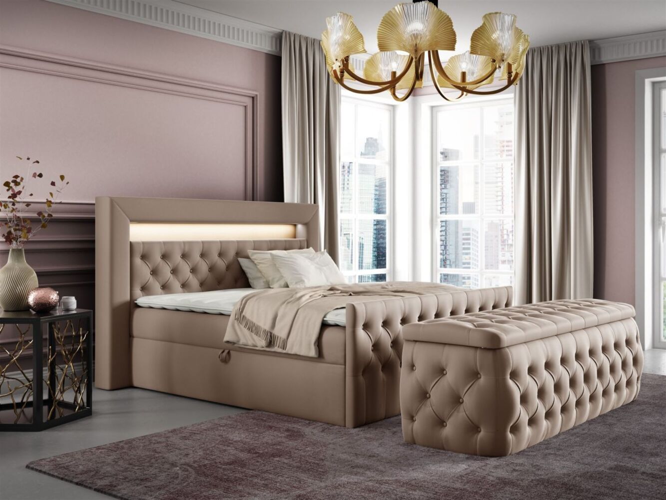 Boxspringbett Schlafzimmerbett ERNESTO Nr. 3 120x200cm in Elisa Velvet Beige Bild 1