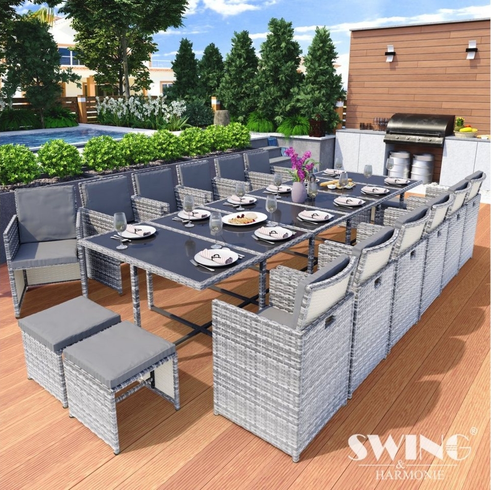 Swing&Harmonie Garten-Essgruppe Poly Rattan Sitzgruppe Esstisch Lounge Gartenmöbel, (Sitzgarnitur, Tisch, Stühle, Hocker Garnitur Set) Bild 1
