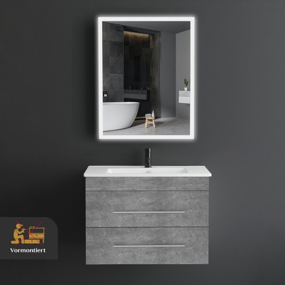 Alpenberger Badmöbel-Set Waschbecken mit Unterschrank - Waschbeckenunterschrank mit Schubladen, (Gäste WC Möbel Grau, Badezimmer Möbel 70cm Breit), Waschtischunterschrank Grau - 70 cm Breite Bild 1