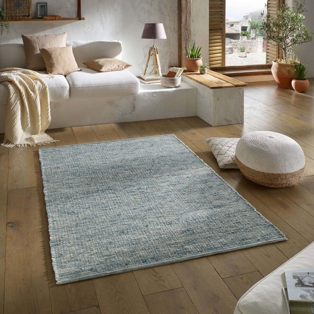 TaraCarpet Wollteppich TaraCarpet Handwebteppich Malmoe Fashion, rechteckig, Höhe: 10 mm, Handgewebter Teppich grün Wohnzimmer Schlafzimmer Esszimmer 070X130 Bild 1