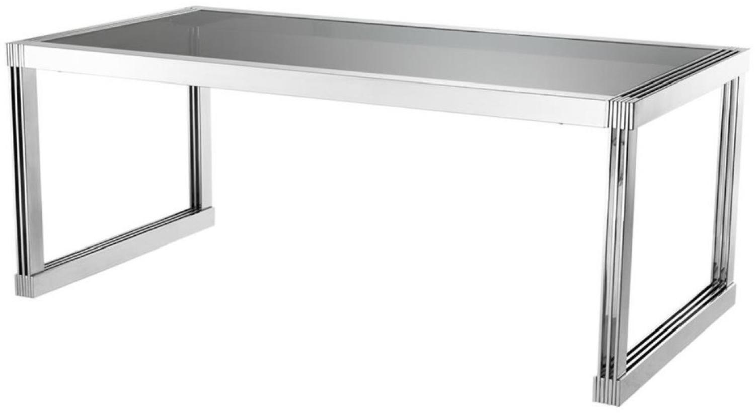 Casa Padrino Luxus Esstisch in silber mit Rauchglas 195 x 100 x H. 78 cm - Luxus Qualität Bild 1