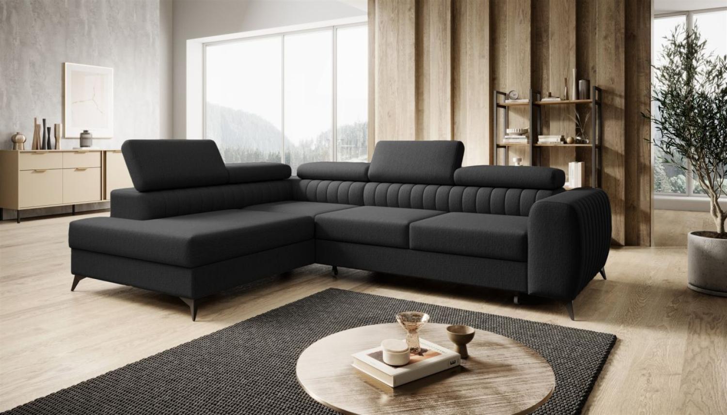 Ecksofa Schlafsofa Sofa FARGO in Stoff Vogue Schwarz Ottomane Links Bild 1