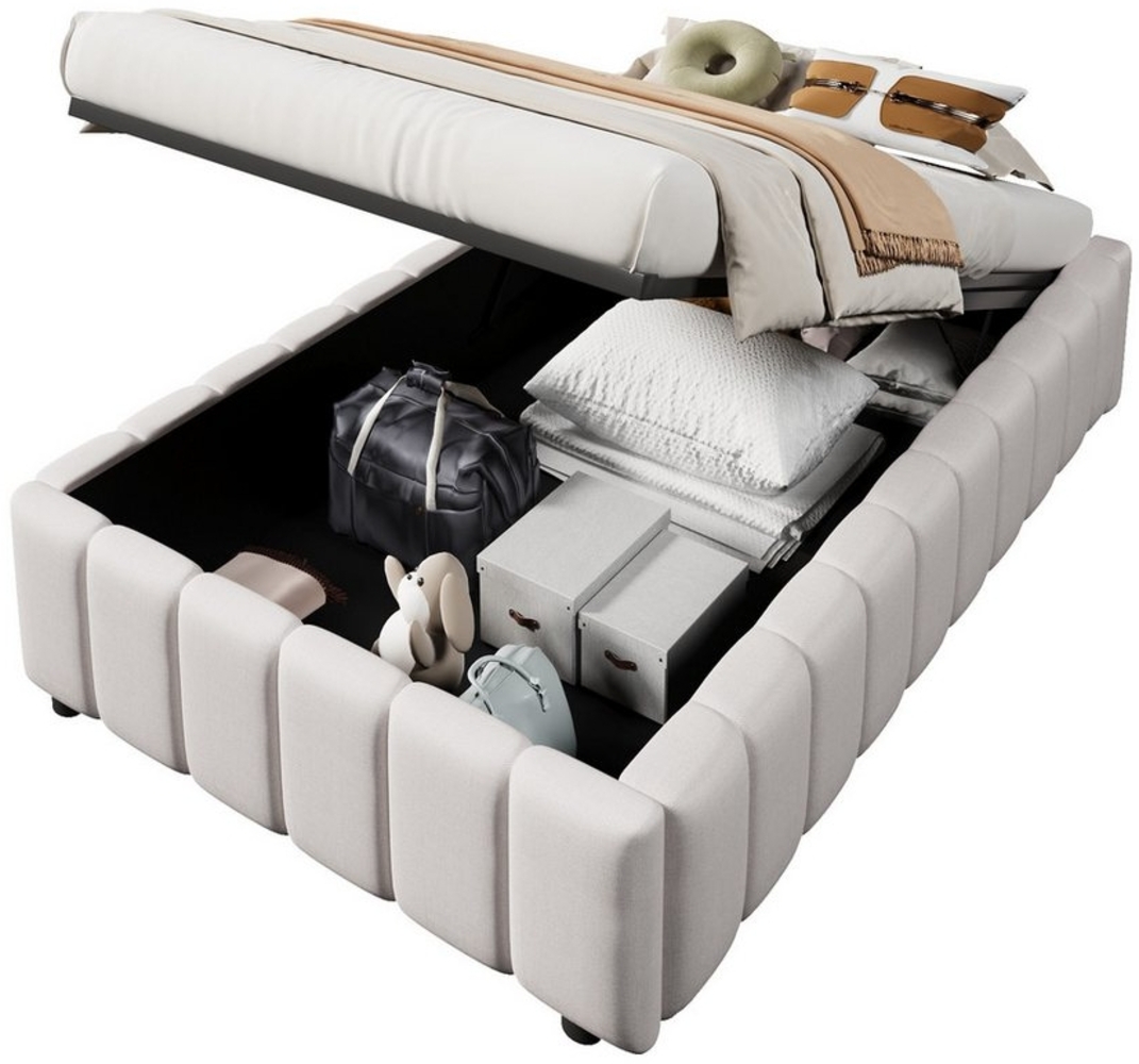 OKWISH Polsterbett Funktionsbett,Kinderbett,Jugendbett,Gästebett (Polsterbett,mit hydraulischer Lagerung – Minimalistisches Design ohne Kopfteil, umweltfreundliches Leinen & MDF, praktischer Stauraum für Schlafzimmer & Jugendzimmer, einfache Montage, 9... Bild 1