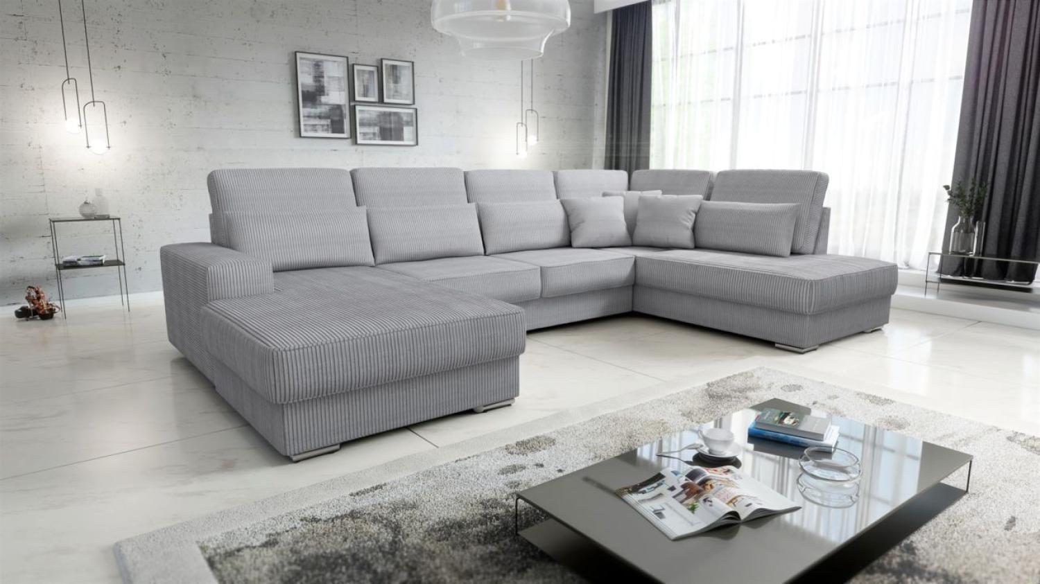 Wohnlandschaft Sofa U-Form NEVIO Stoff Scala Hellgrau Ottomane Links Bild 1