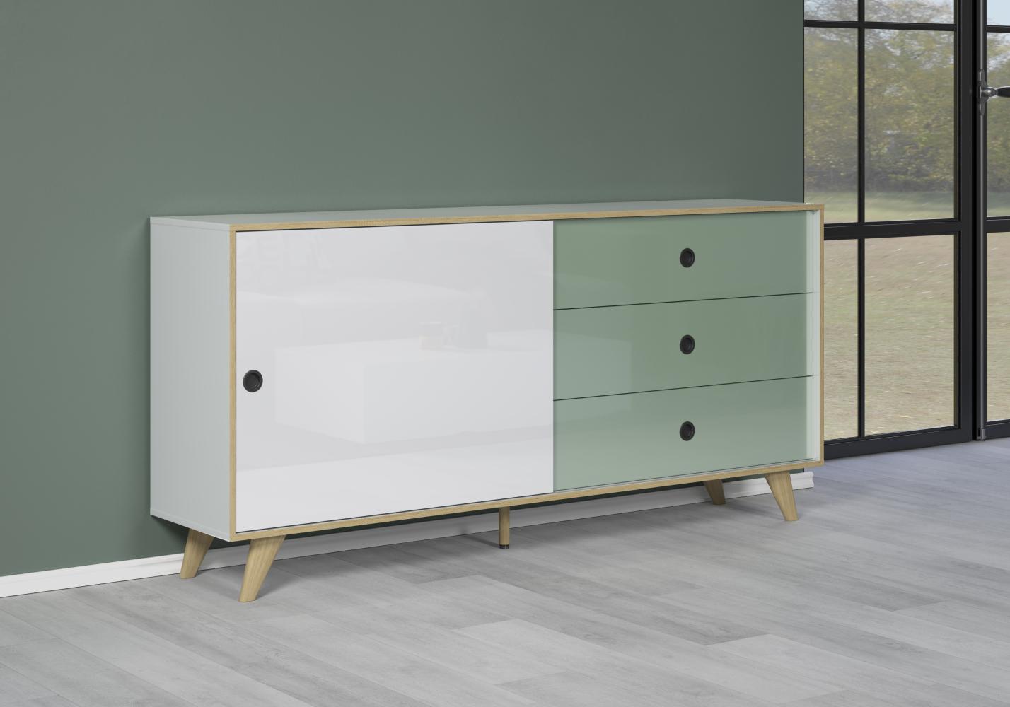 Sideboard Adelaide in weiß Hochglanz Lack und grün 180 cm Bild 1