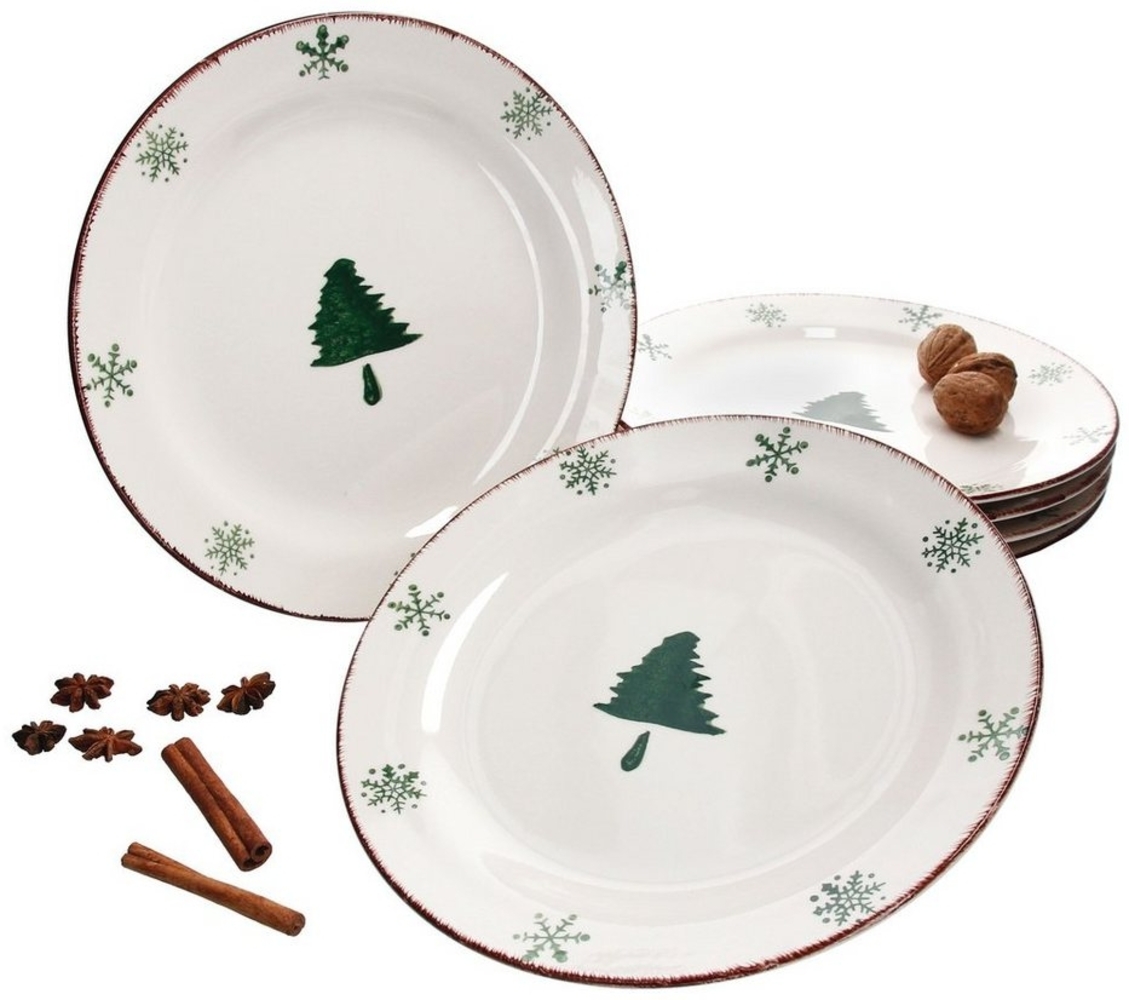 6er Speisetellerset Schneeflocken Tannenbaum Weihnachten 6Pers Braten Stollen Fest Teller Porzellan Bild 1