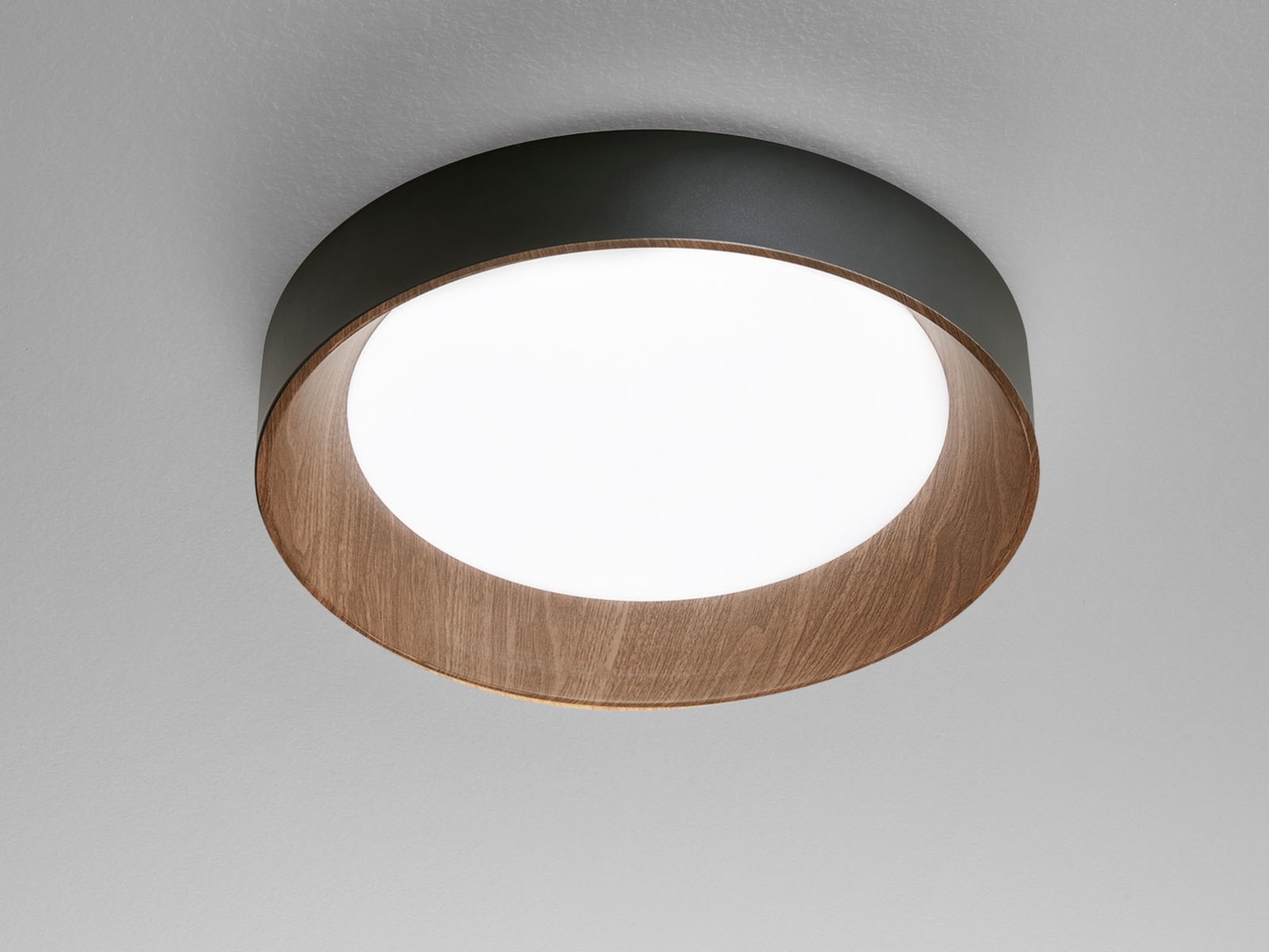 LED Deckenleuchte ARKA Schwarz mit Holzoptik, Ø 40cm Bild 1