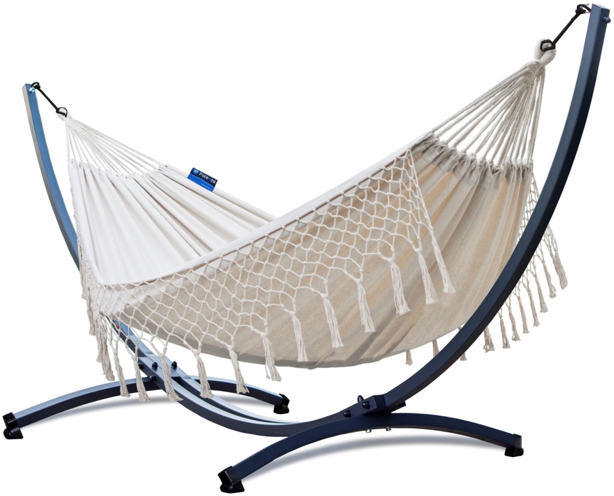 Potenza Hängematte mit Verzinkter Gestell – 220kg für 2 Personen I Hängematte- 220x160, 200kg I Cocoon XXL - Santia Ecru Bild 1