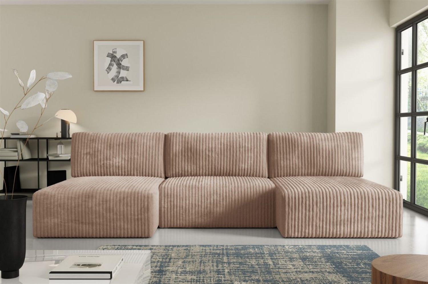 Wohnlandschaft Sofa mit Schlaffunktion NATALIA in Stoff Tilia Beige Bild 1