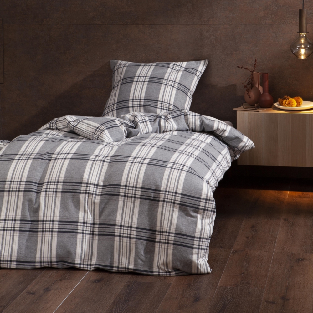 Bettwäsche Dormabell Flanell Karo 21260 hellgrau Kariert 135x200 Bild 1