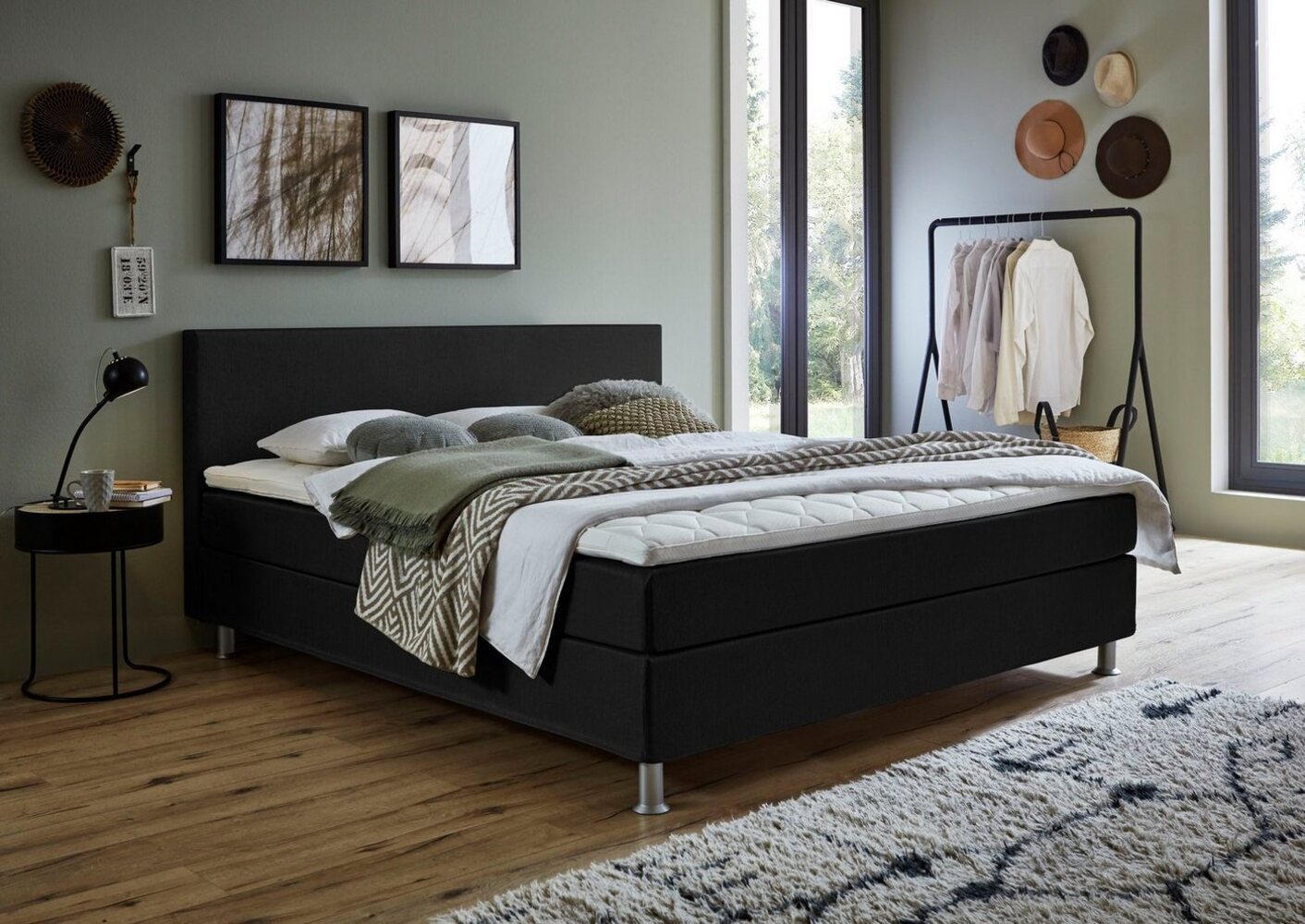 ATLANTIC home collection Edison Boxbett inklusive Rost und H3 Federkernmatratze, Anthrazit, 160x200 cm Bild 1