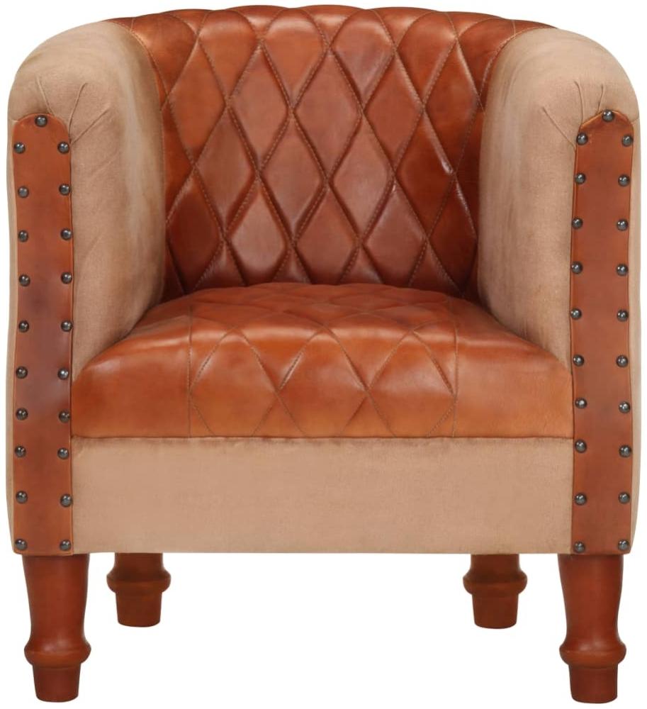 vidaXL Sessel Braun Echtleder und Massivholz Mango [320603] Bild 1
