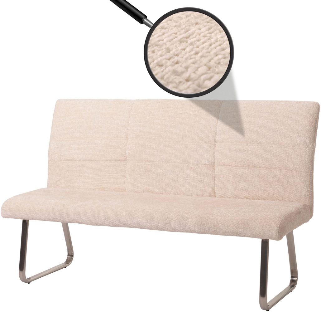 Sitzbank HWC-G55, Esszimmerbank Bank, Edelstahl gebürstet Stoff/Textil Chenille Öko-Tex, 160cm ~ creme Bild 1