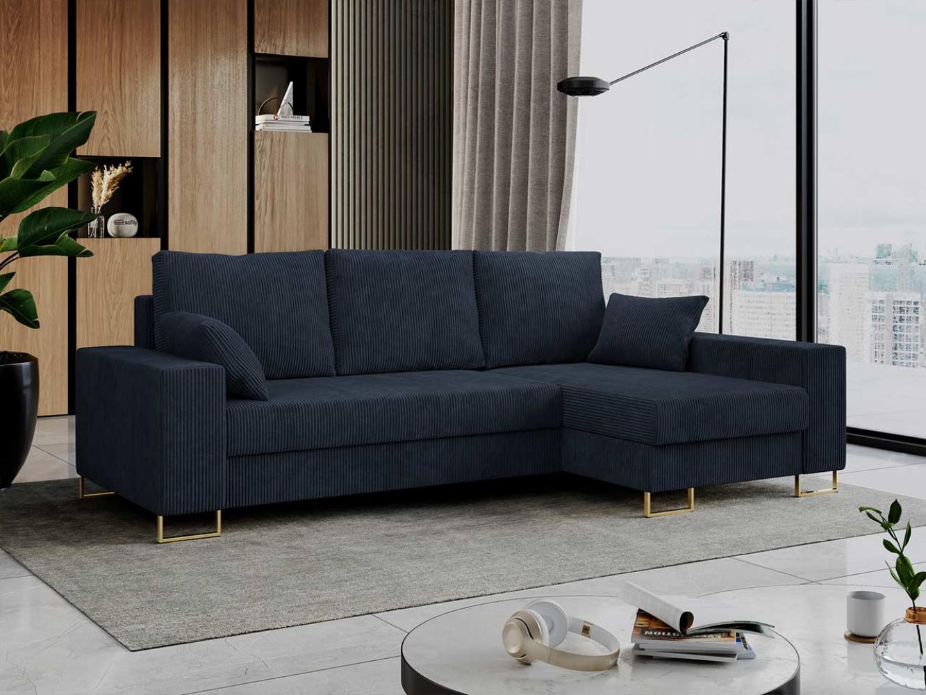 Mks Möbel 'Dorian L-Form' Ecksofa  mit Bettkasten, 242 x 138 x 95 cm, Dunkelblau, Cord Bild 1