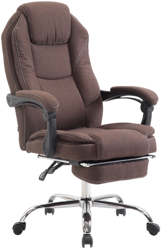 DELUKE® Bürostuhl MEDHA Stoff - 114 x 67 x 64, Braun Stoff Metall in Chromoptik Gestell ergonomische Bürostühle Homeoffice Stuhl mit Rollen Bild 1