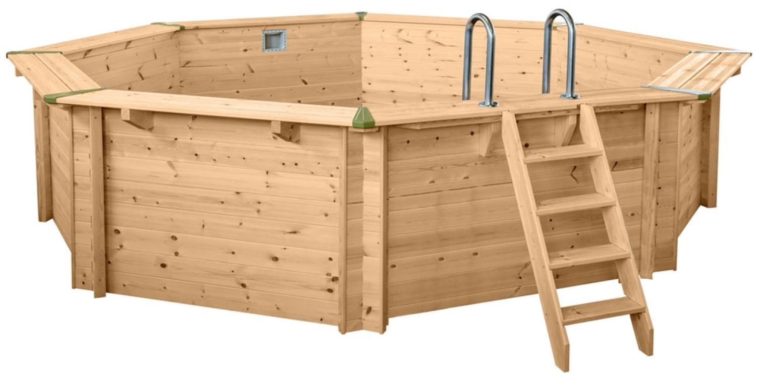 Interline Summer Holz Schwimmbad Bali Set 1 | Blau | 550x550x136 cm | Inkl. 5 teiliges Zubehörpaket und Winterabdeckung Bild 1