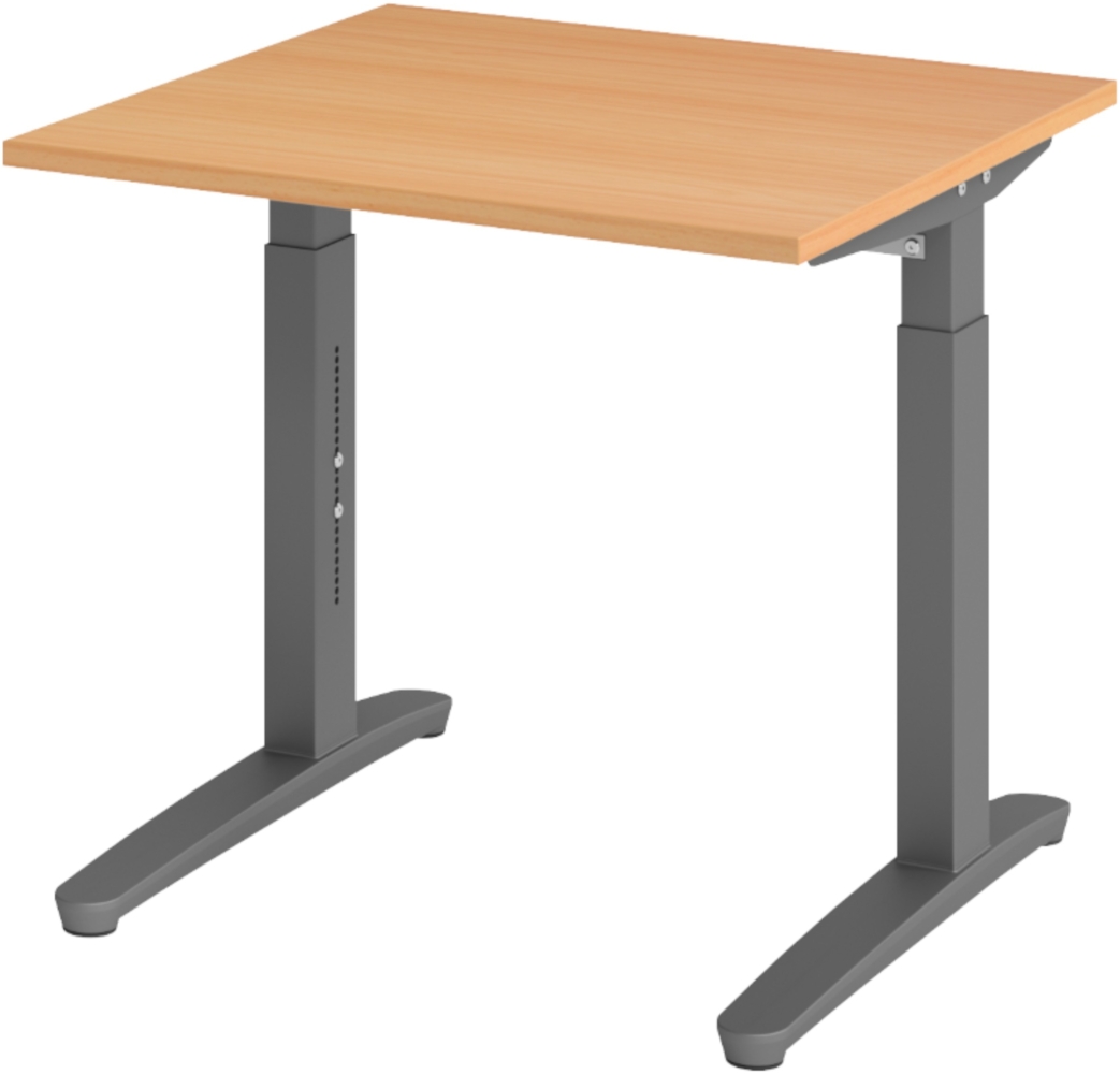 bümö manuell höhenverstellbarer Schreibtisch 80x80 in Buche, Gestell in graphit - PC Tisch höhenverstellbar & klein, höhenverstellbarer Tisch Büro, kleiner Computertisch verstellbar, X08-6-GG Bild 1