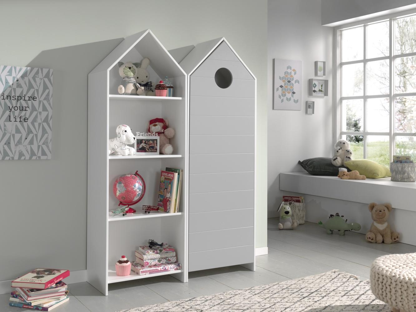 Kleiderschrank >CASAMI< in Korpus Weiß / Front Grau - 115,2x171,3x37 (BxHxT) Bild 1