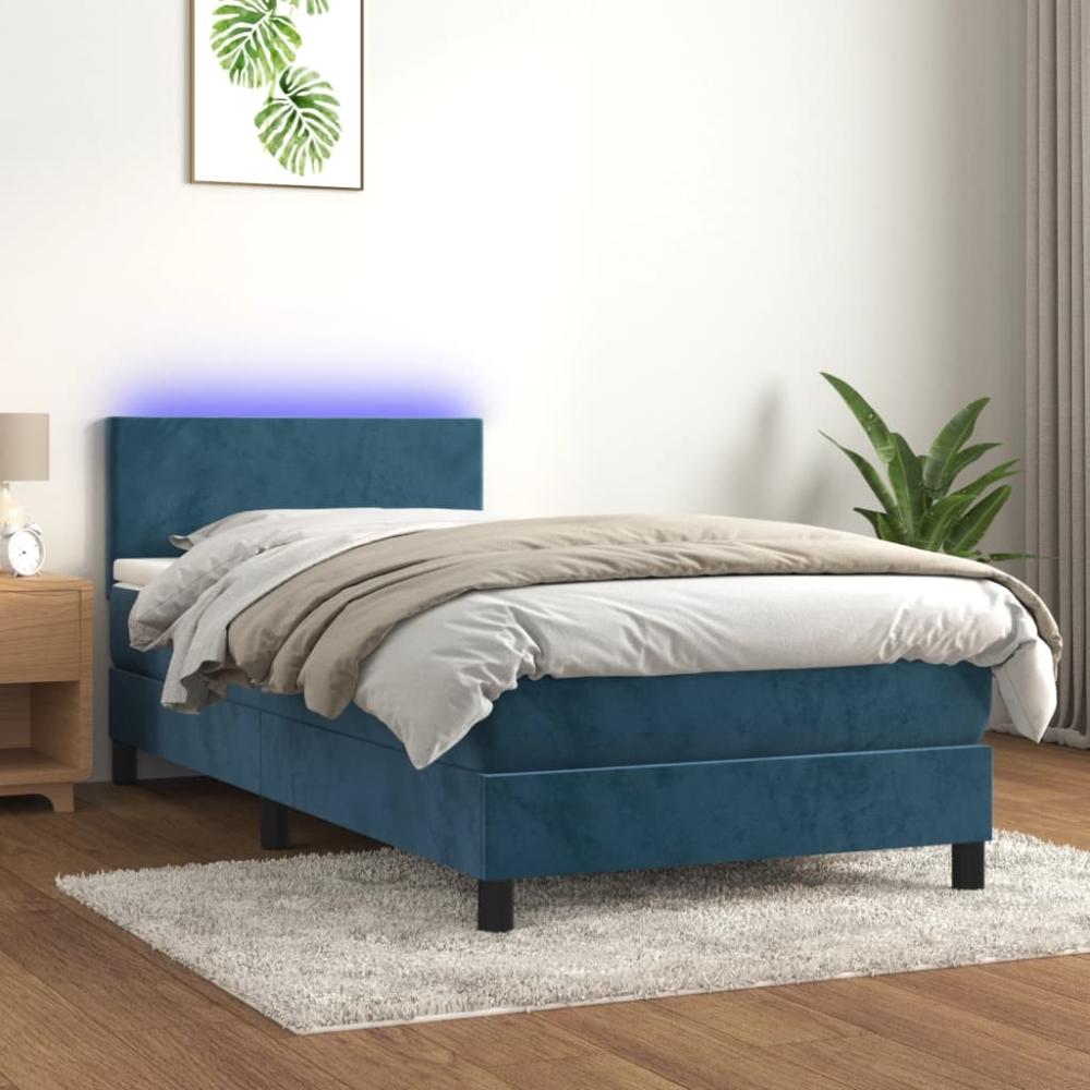 vidaXL Boxspringbett mit Matratze & LED Samt Dunkelblau 90 x 200 cm, Härtegrad: H2 [3134265] Bild 1