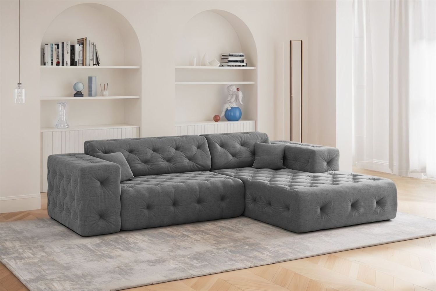 Ecksofa Designersofa CHANTAL in Stoff Moly Anthrazit Ottomane Rechts Bild 1