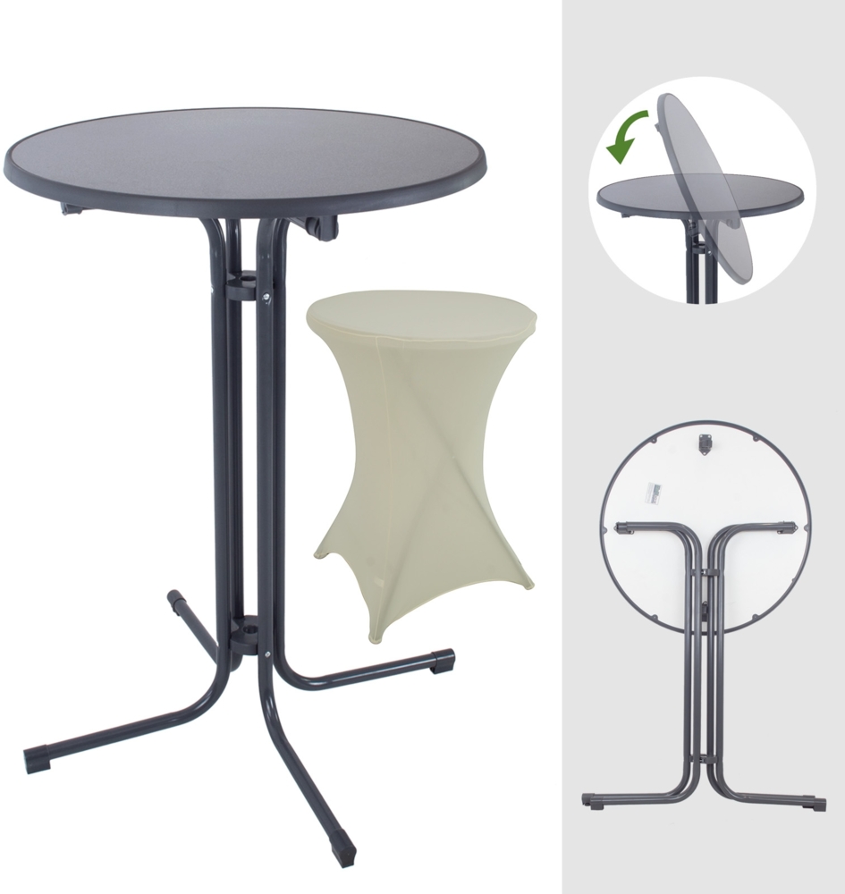 Set Stehtisch klappbar Ø 80 cm & Husse Tischdecke bügelfrei für Gastrotisch Partytisch Bistrotisch Bild 1