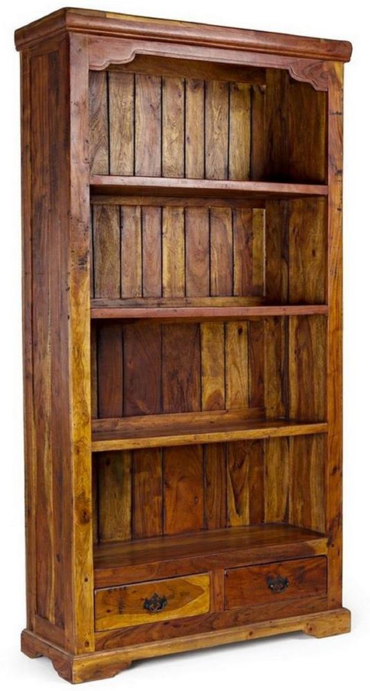 Casa Padrino Landhausstil Bücherschrank Braun / Naturfarben 100 x 35 x H. 185 cm - Massivholz Schrank - Regalschrank - Wohnzimmerschrank - Büroschrank - Landhausstil Möbel Bild 1