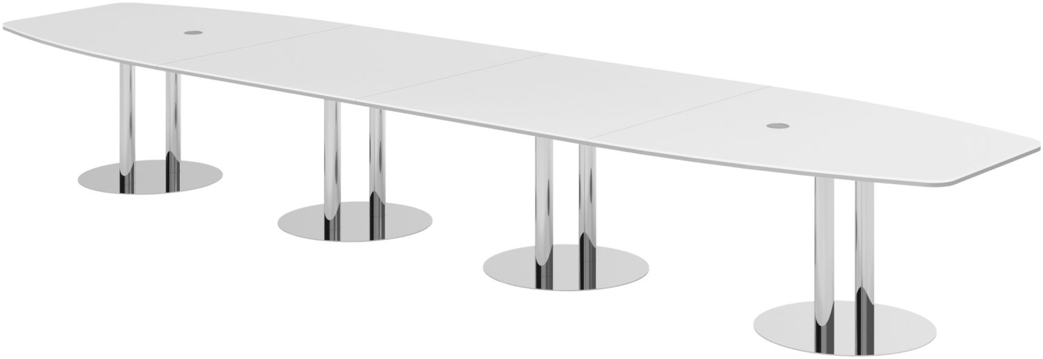 bümö Konferenztisch oval 520x130 cm großer Besprechungstisch in weiß, Besprechungstisch mit Chromsäulen, Meetingtisch für 18 Personen, XXL-Tisch für Besprechungsraum & Meeting, KT52S-W-C Bild 1