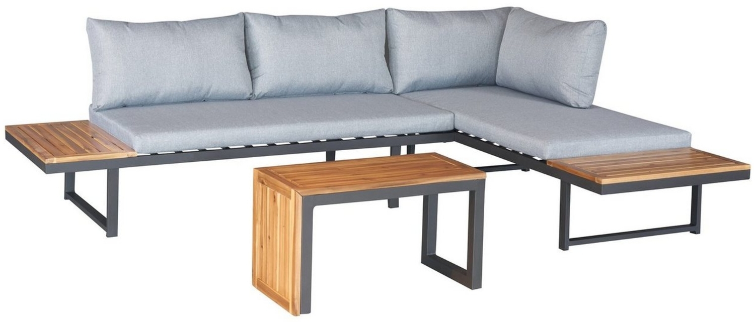 dasmöbelwerk Gartenlounge-Set Gartenlounge Loungeset Ecksofa Nairobi Aluminium Akazie anthrazit, (3-tlg), vielfältige Stellmöglichkeiten Bild 1