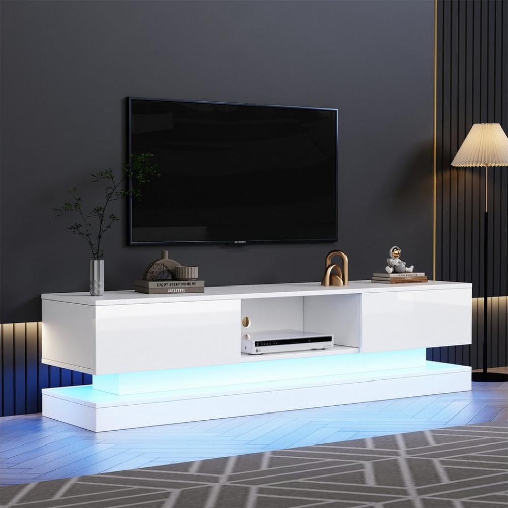 HAUSS SPLOE TV-Schrank Hochglanz-TV-Ständer mit LED-Beleuchtung, 2 Schubladen Weiß (Hochglanz-Hängeschrank, 1-St, für 70-Zoll-Fernseher) mit LED-Beleuchtung, 2 Schubladen, App-Steuerung, Anti-Kipp-Design Bild 1