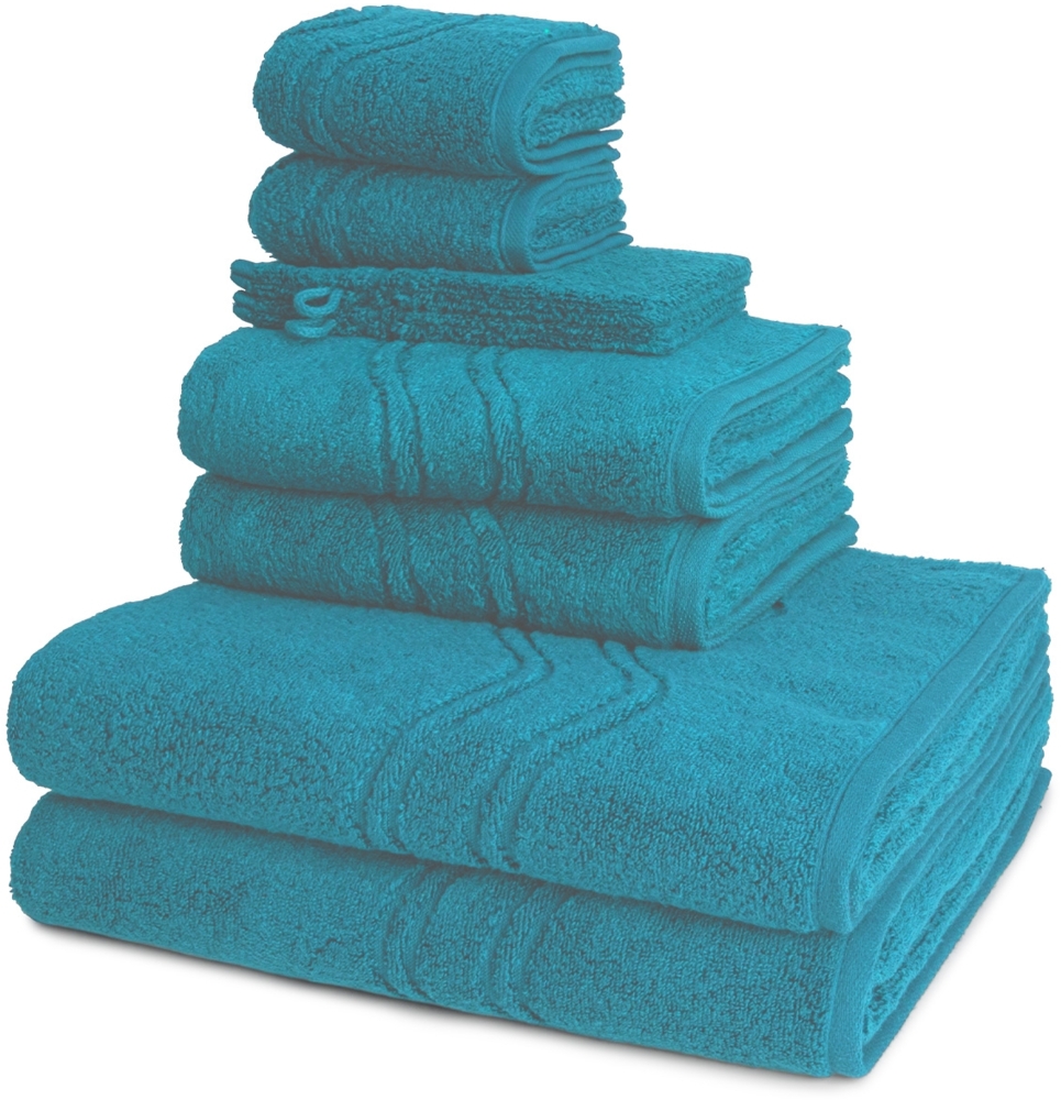 Ross Cashmere feeling 8 tlg. Frottier-Set - 2 X Handtuch (50 X 100cm), 2 X Duschtuch (75 X 140cm), 2 X Gästetuch (30 X 50cm), 2 X Waschhandschuh (16 X 22cm) - 520 g/m2 - Petrol Bild 1