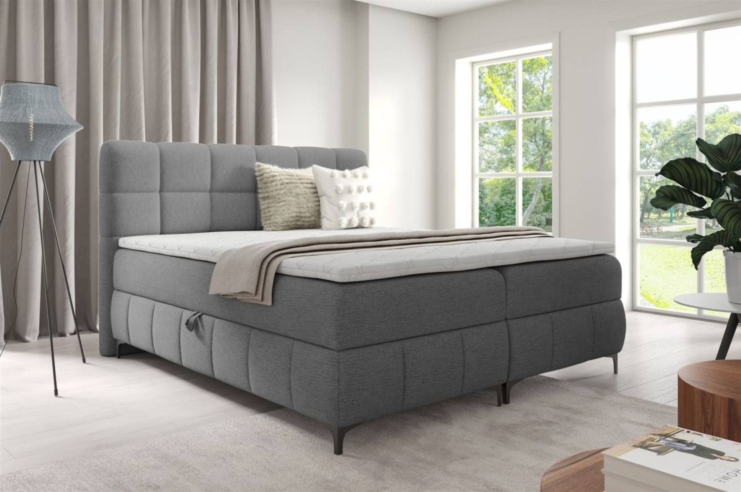 Boxspringbett Schlafzimmerbett SOPHIE 120x200cm Stoff Aragon Grau Bild 1