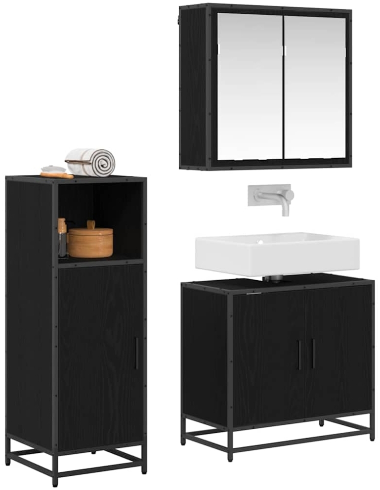 vidaXL Badezimmermöbel-Set 3 pcs Schwarz Eichen-Optik Holzwerkstoff 3402368 Bild 1