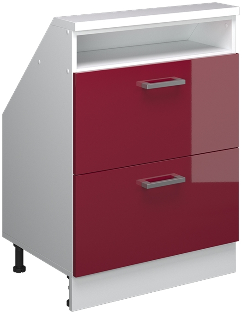 Küchenschrank für Dachschrägen R-Line Rot Hochglanz/Weiß 60 cm mit 2 Schubladen Vicco Bild 1