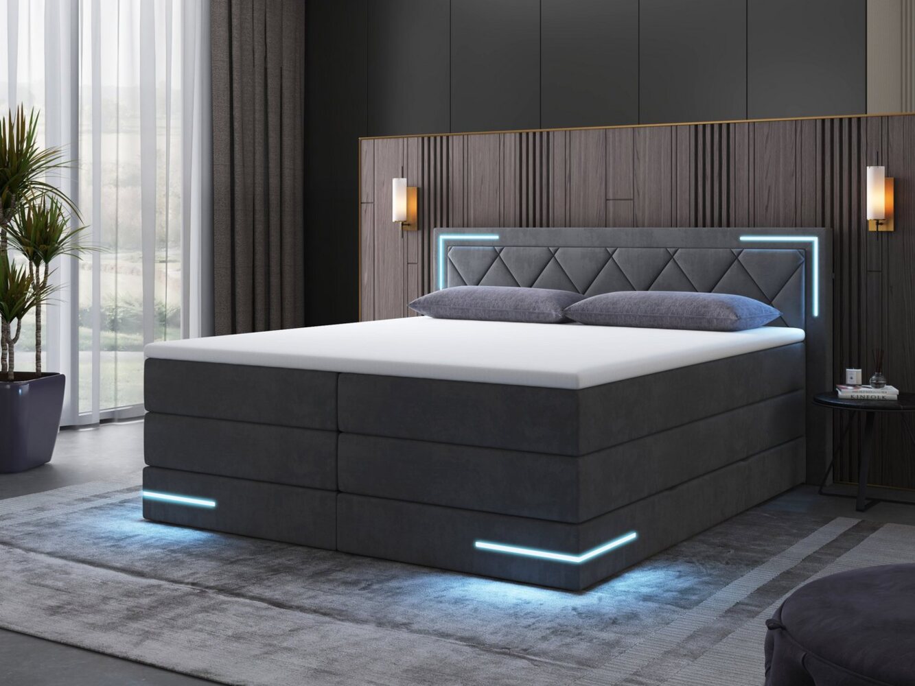 wonello Boxspringbett Arizona, mit LED Beleuchtung und Topper, wahlweise mit Bettkasten Bild 1