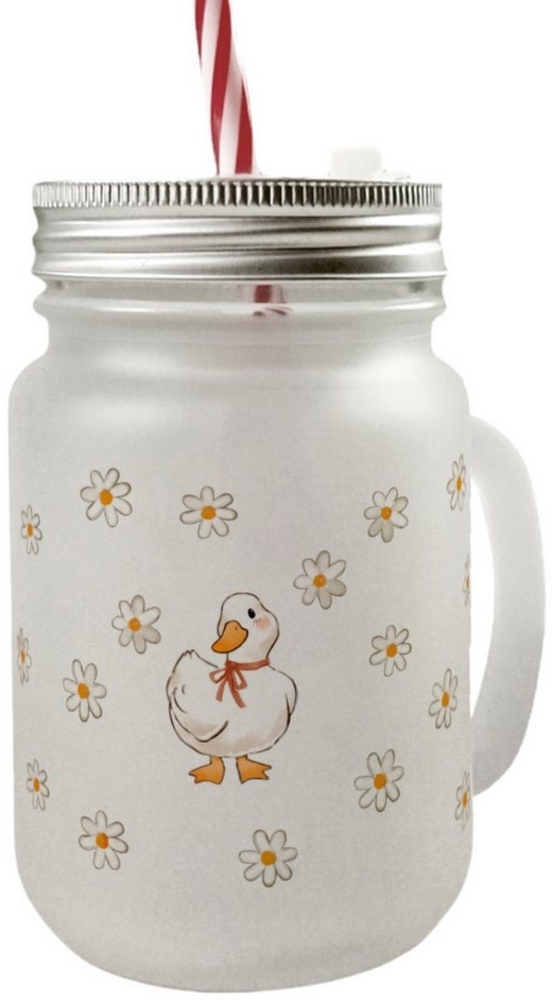 speecheese Glas Ente mit Gänseblümchen Mason Jar Henkel Trinkglas mit Deckel Bild 1