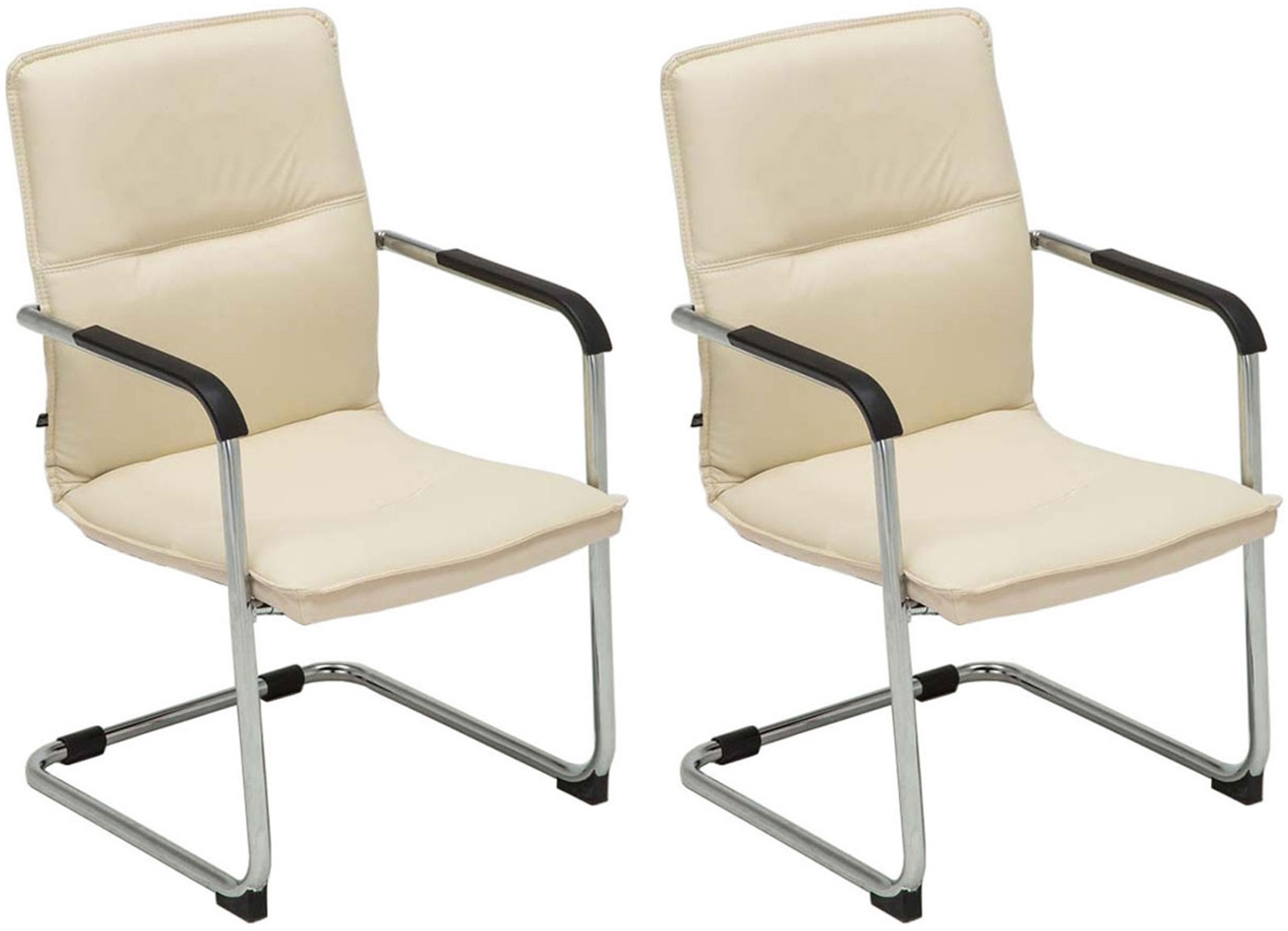 DELUKE® 2er Set Besucherstuhl SEATTLE - 92x56x60cm, Creme Kunstleder Metall in Chromoptik Gestell Konferenzstuhl Wartezimmerstuhl Bild 1