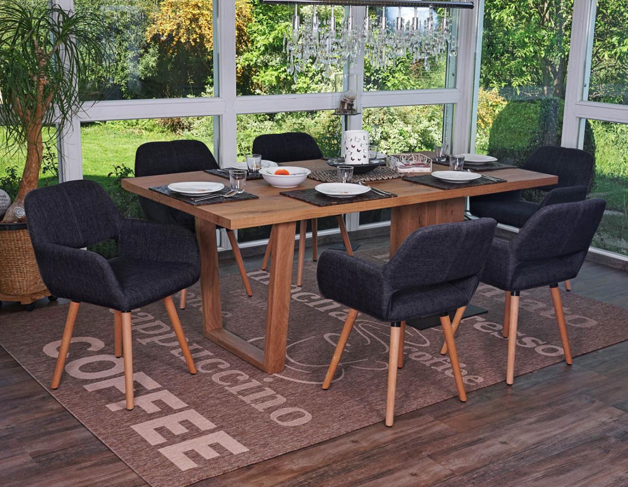 6er-Set Esszimmerstuhl HWC-A50 II, Stuhl Küchenstuhl, Retro 50er Jahre Design ~ Textil, dunkelgrau, helle Beine Bild 1