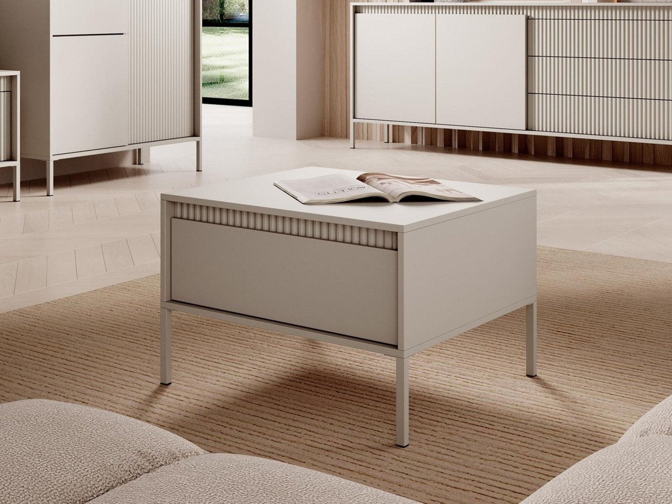 Compleo Couchtisch mit Schubladen JULO, gerillte Front, Modern Wohnzimmer, Breite: 68 cm Bild 1