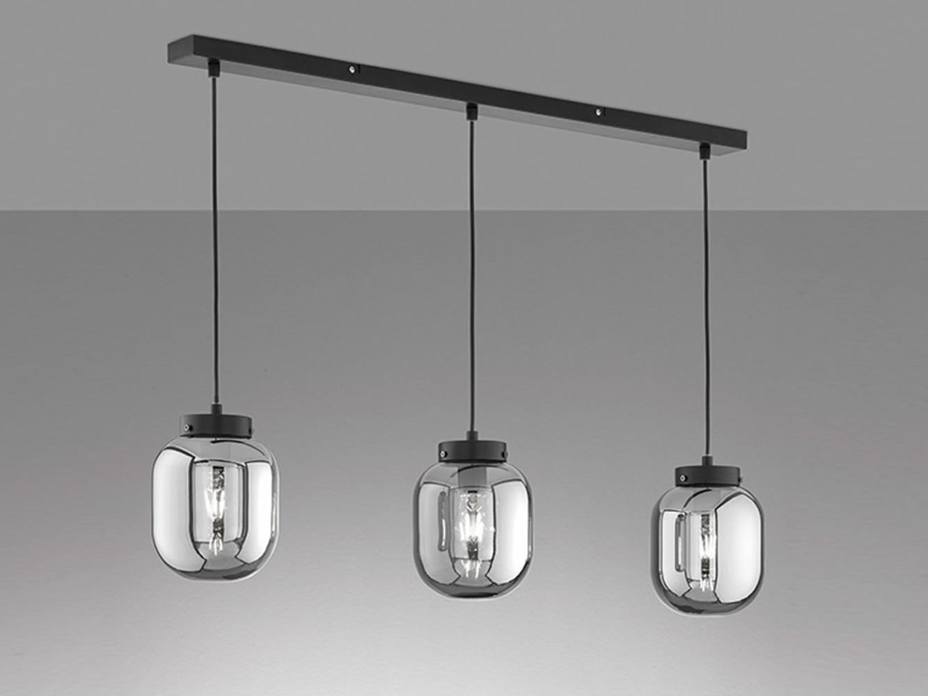 LED Pendelleuchte Industrial 3 flammig mit Rauchglas Glaskugeln - Länge 96cm Bild 1