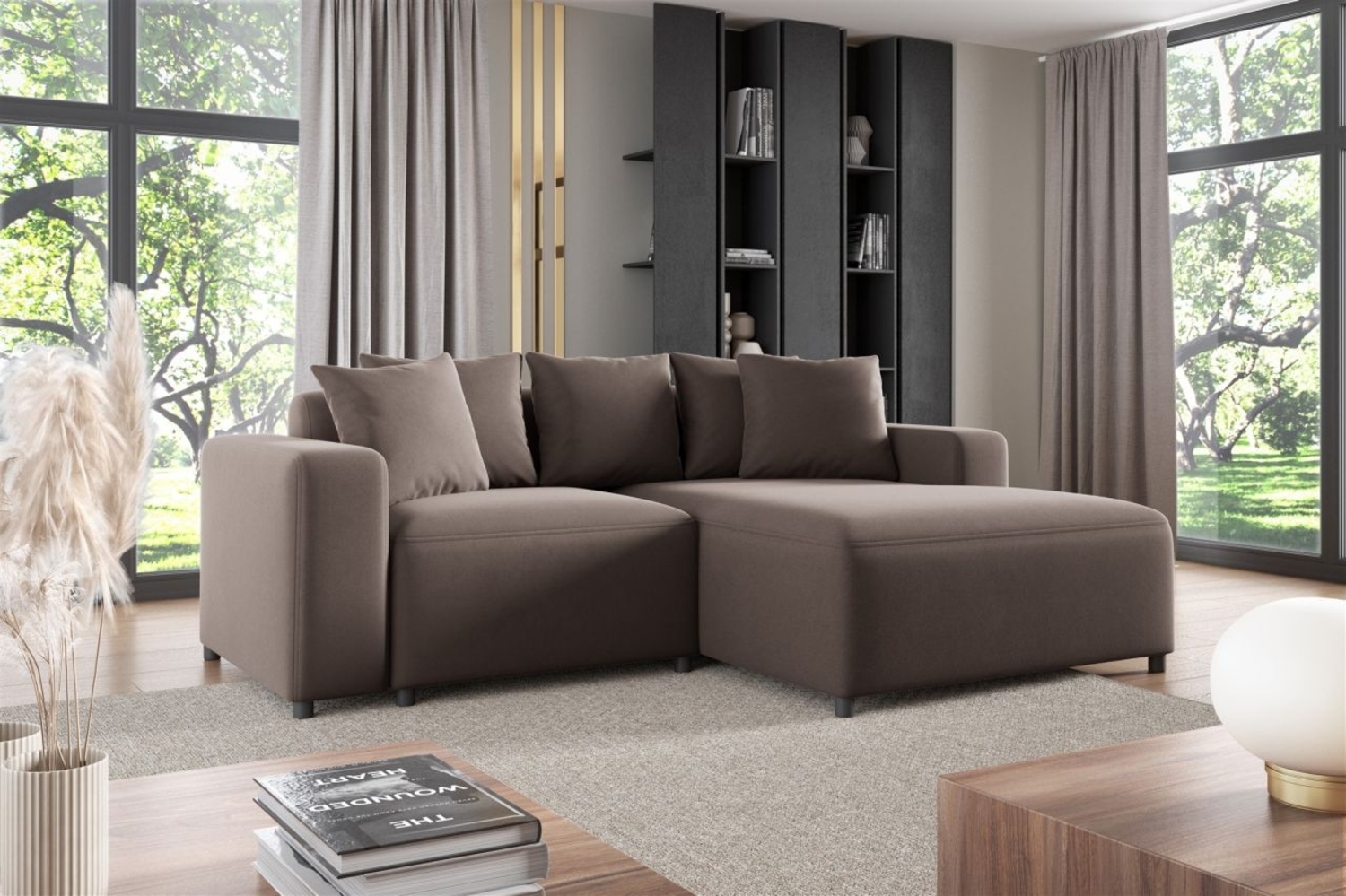 Ecksofa Designersofa Sofa MEGAN XS in Stoff Salvador Braun Ottomane Rechts Bild 1