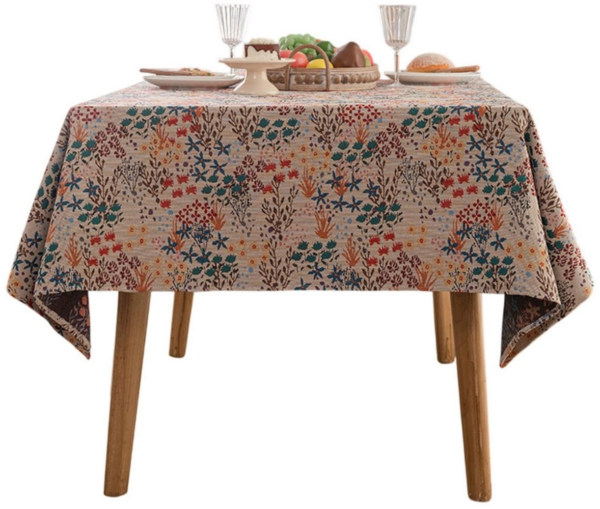 Refttenw Tischdecke Jacquard Tischdecke Vintage Blumenmuster, Leinenstruktur, Rechteckig Tischtücher 90x90 cm, Pflegeleicht, für Esszimmer Garten Bild 1