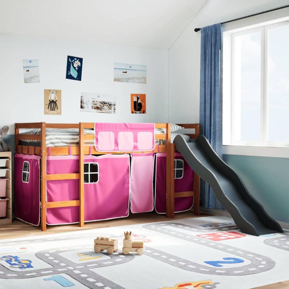 vidaXL Kinderhochbett mit Vorhängen Rosa 80x200 cm Massivholz Kiefer 3309073 Bild 1