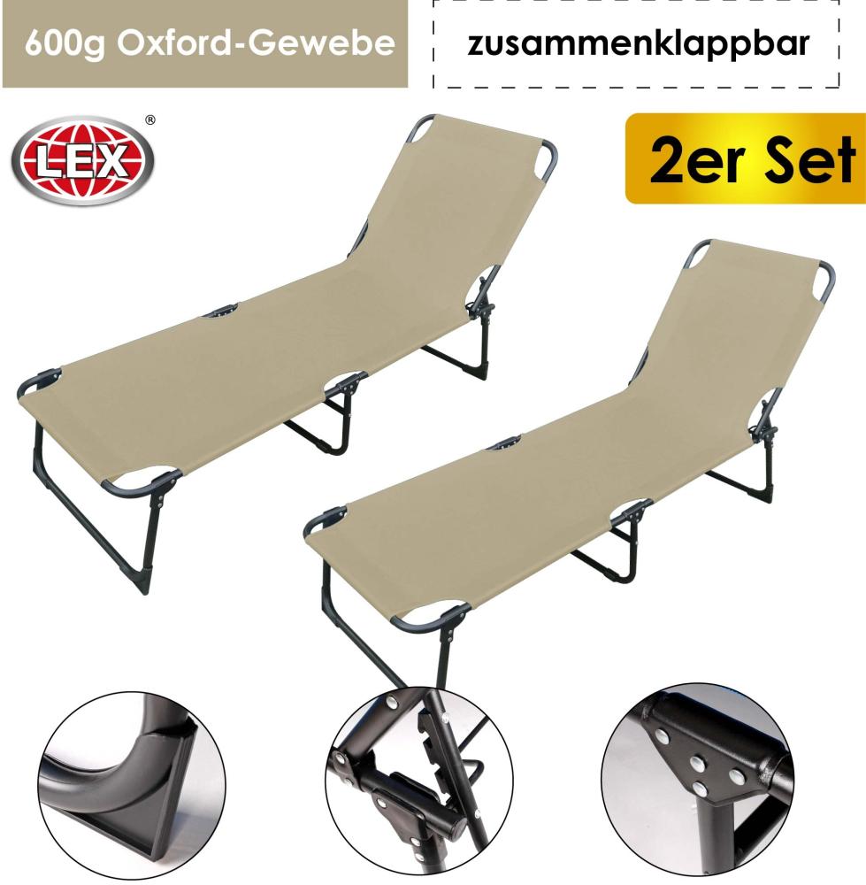 2er-Set Gartenliege 3-Bein Sonnenliege Strandliege Liegestuhl klappbar 188cm Bild 1