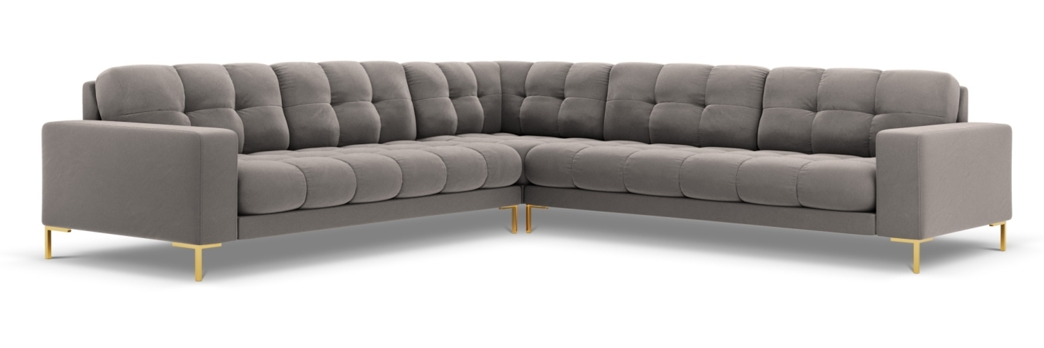 Micadoni Symmetrisches Ecksofa Mamaia 6-Sitzer Samtstoff Bluvel Hellgrau goldene Beine Bild 1